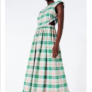 TIBI Green/Orange Plaid "Hani" Midi Dress - Size 8